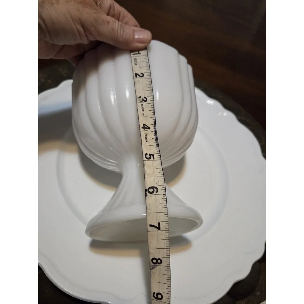 Vintage White Milk Glass Vertical Ribbed Pedestal Compote Bowl Planter Vase